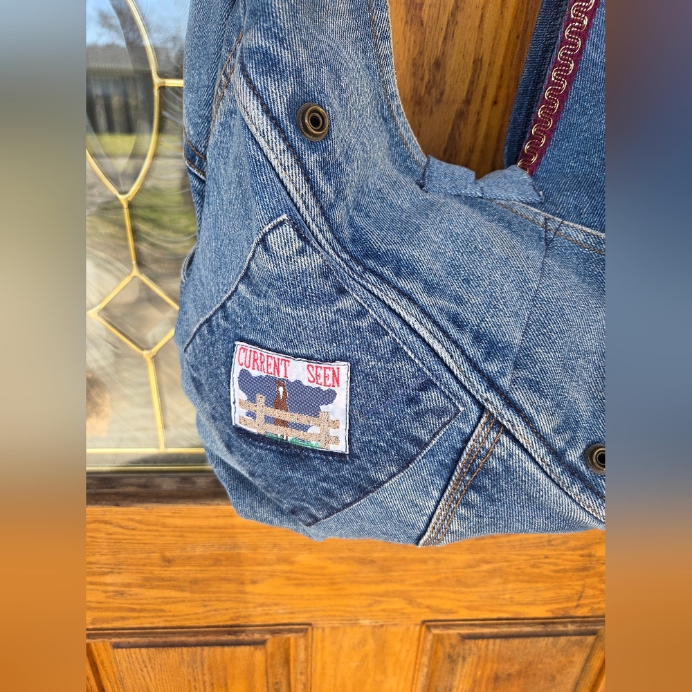 Denim Hobo Bag with Embroidered Trim - Blue - Picture 4 of 14